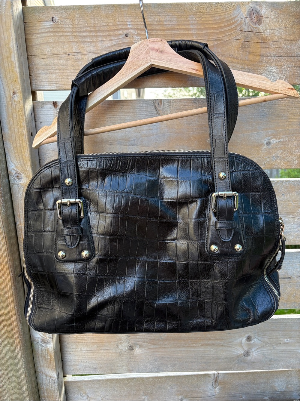 Zara large Black Croc-Embossed Leather Tote